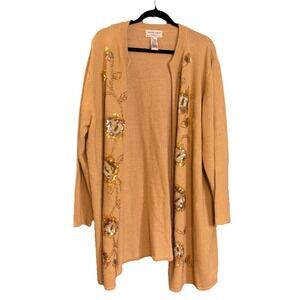 Victor Costa Long Open Cardigan  3XL Embroidered Iridescent Sequin Silk Angora